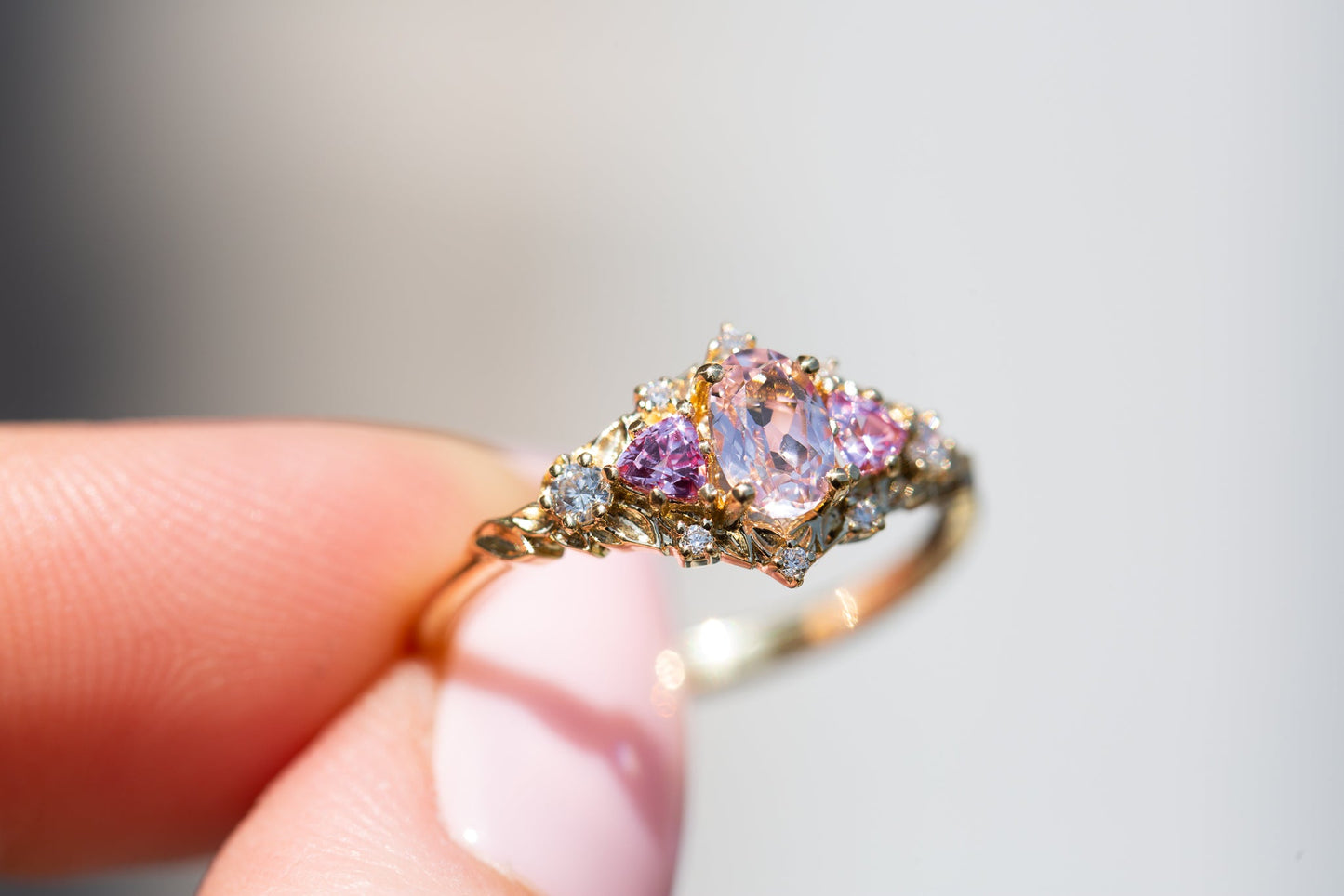 [Oramore Jewelry]Briar rose five stone setting with lab pink sapphire