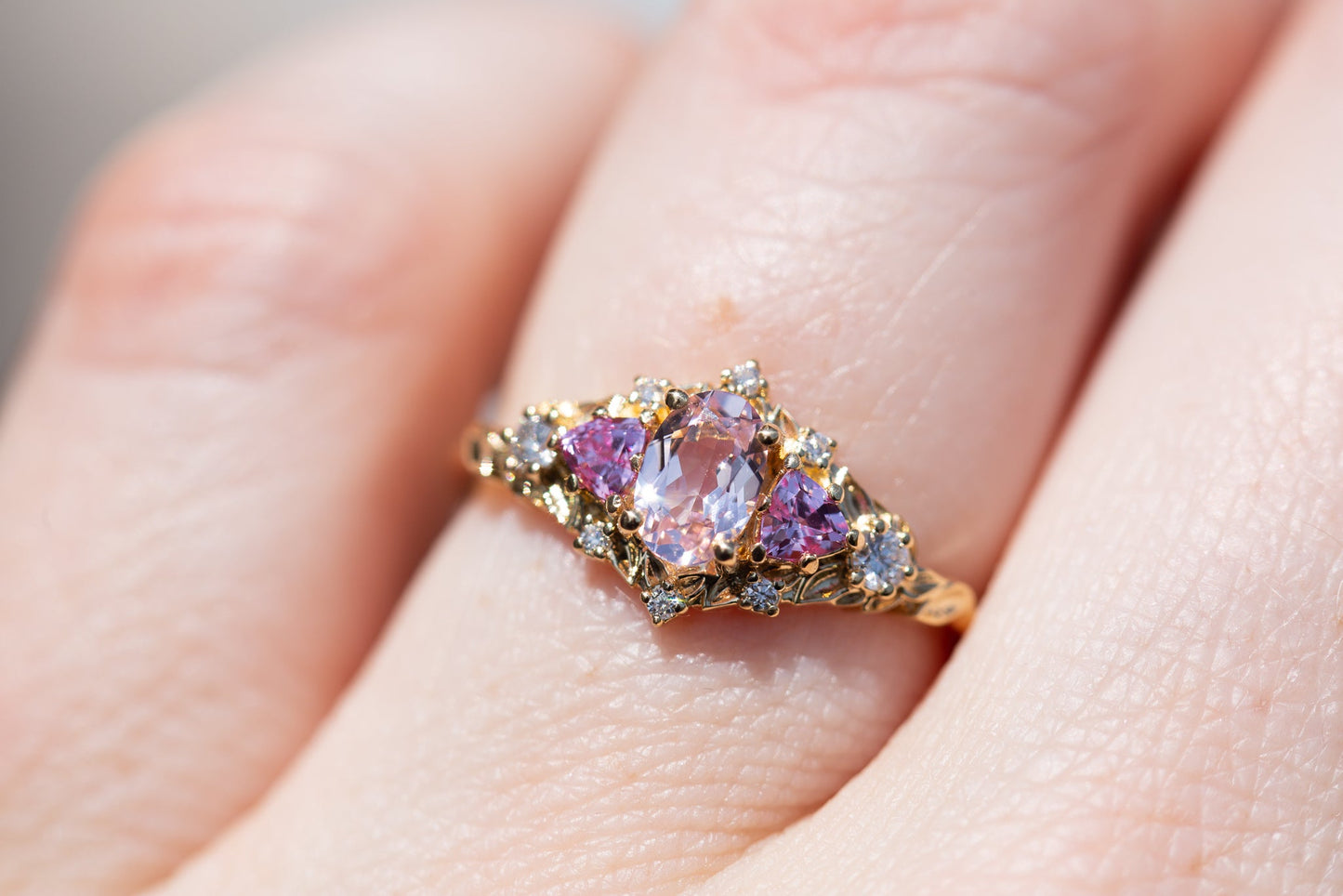 [Oramore Jewelry]Briar rose five stone setting with lab pink sapphire