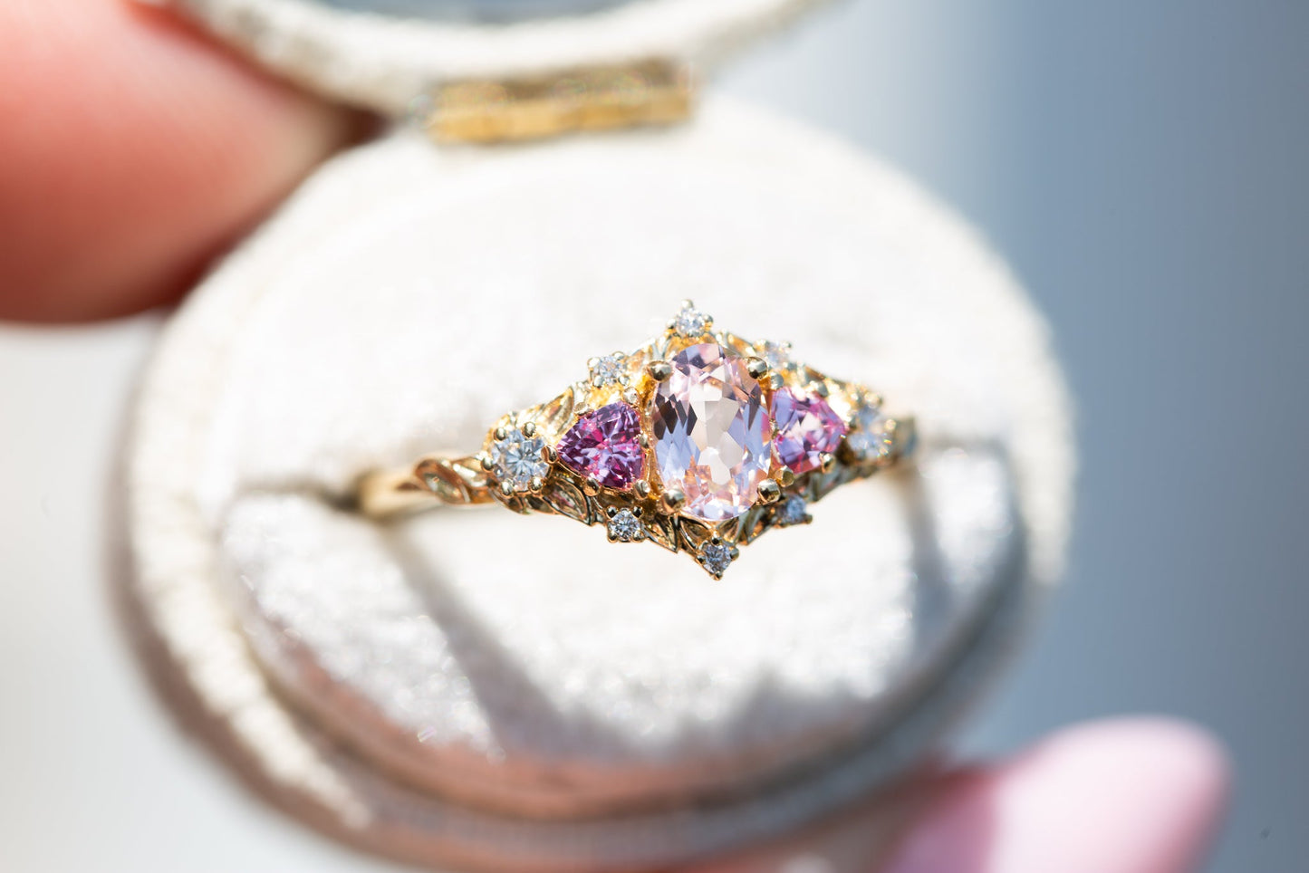 [Oramore Jewelry]Briar rose five stone setting with lab pink sapphire