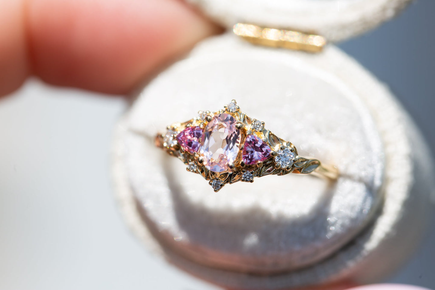[Oramore Jewelry]Briar rose five stone setting with lab pink sapphire