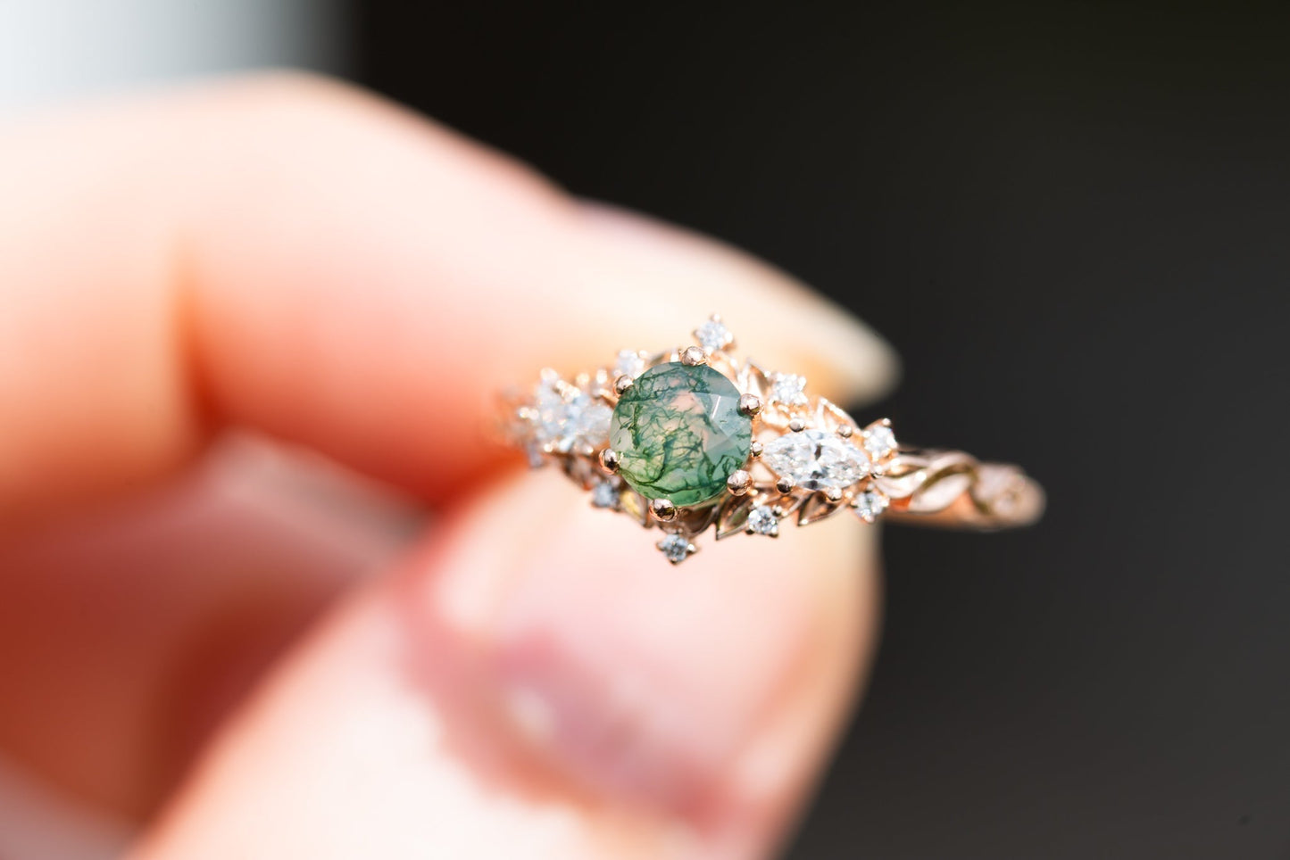 [Oramore Jewelry]RESTOCKED! Briar rose three stone with moss agate