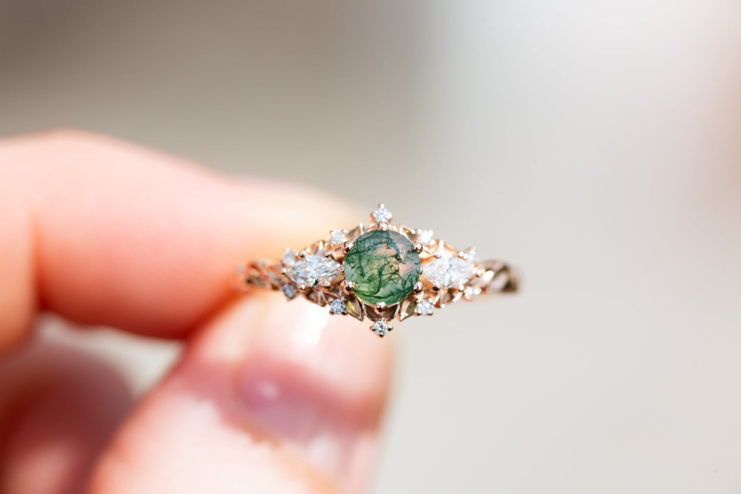 [Oramore Jewelry]RESTOCKED! Briar rose three stone with moss agate