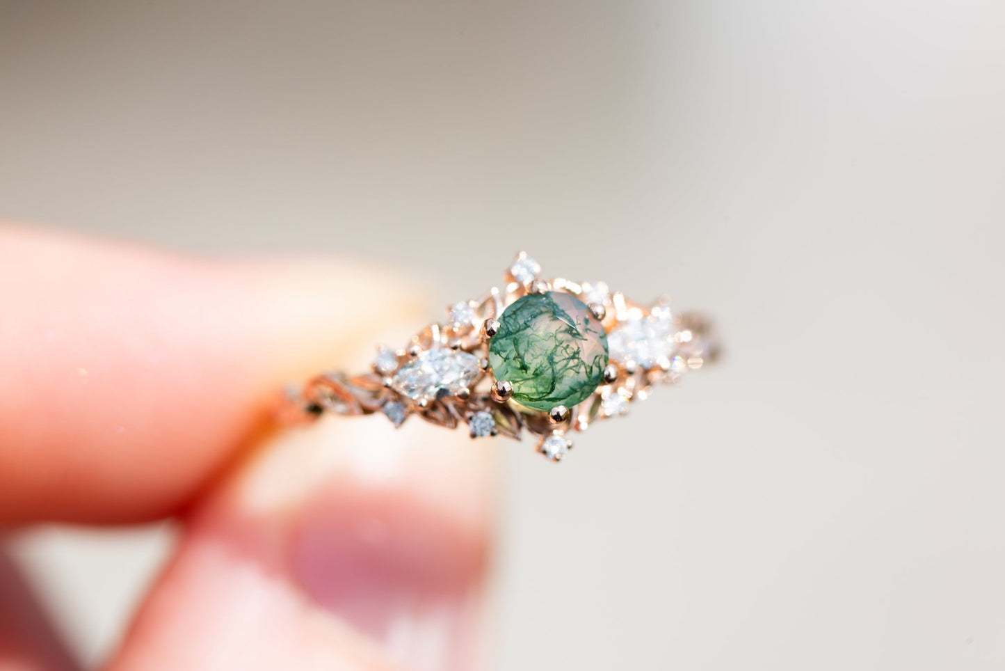 [Oramore Jewelry]RESTOCKED! Briar rose three stone with moss agate