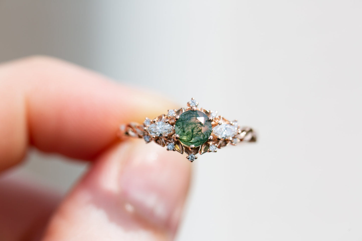 [Oramore Jewelry]RESTOCKED! Briar rose three stone with moss agate