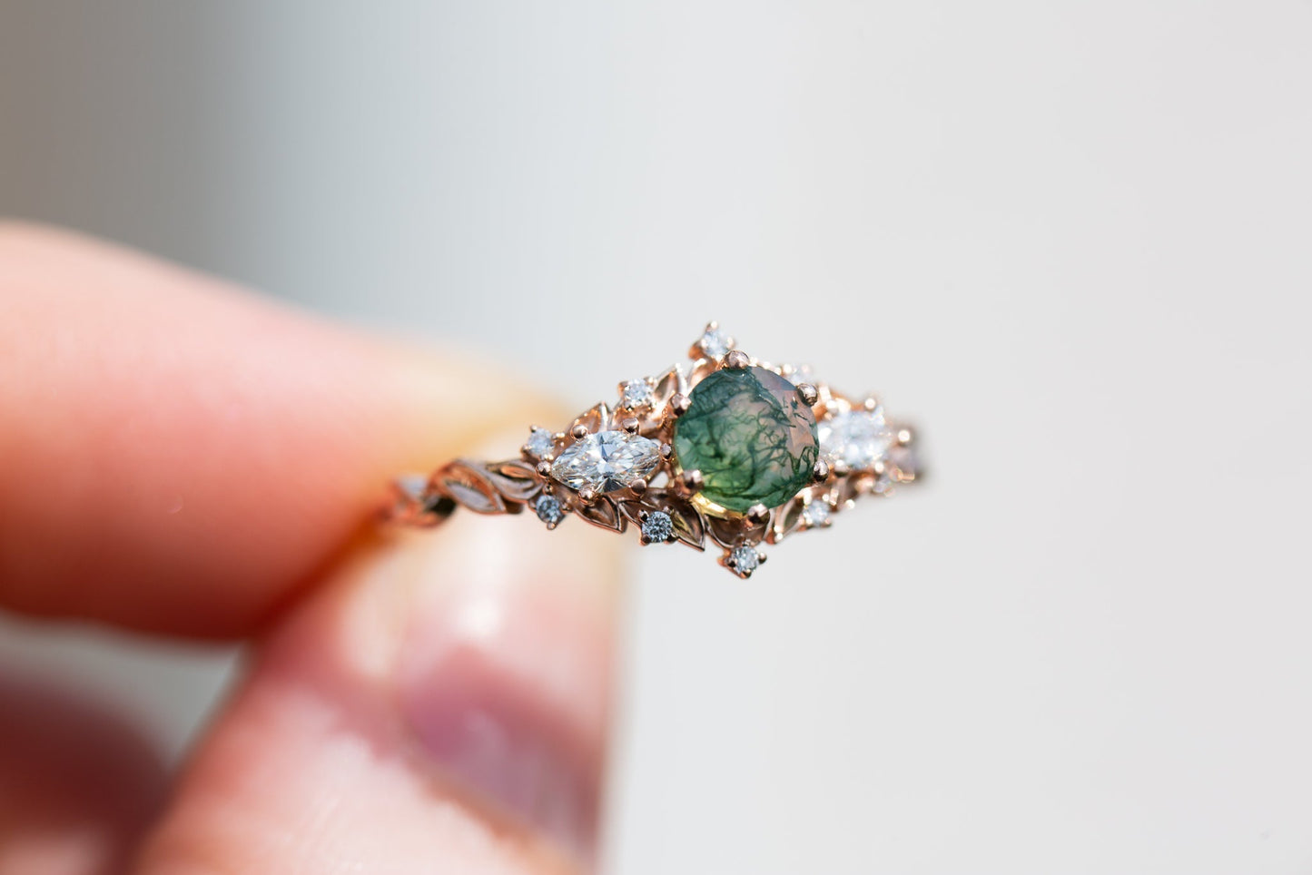 [Oramore Jewelry]RESTOCKED! Briar rose three stone with moss agate