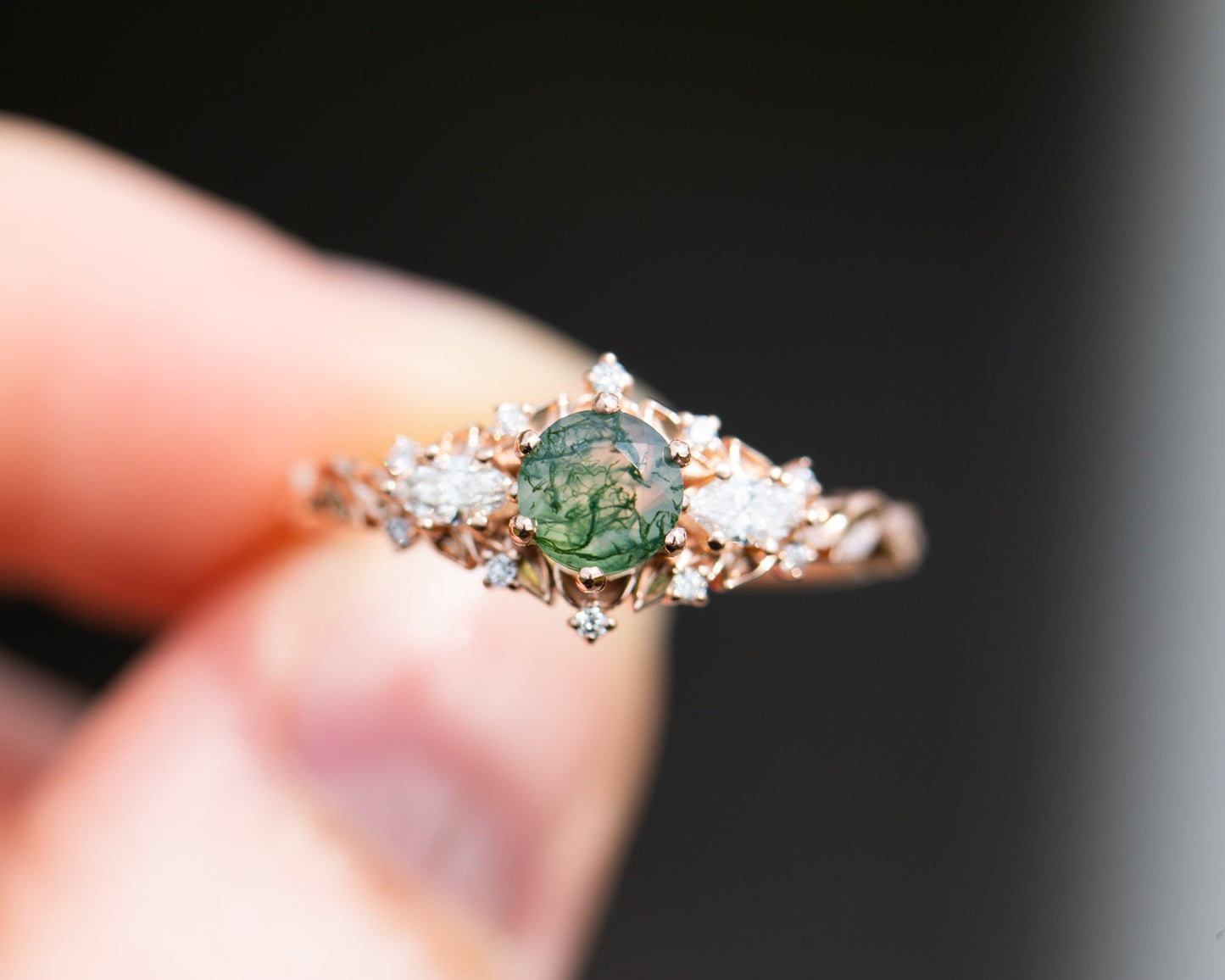 [Oramore Jewelry]RESTOCKED! Briar rose three stone with moss agate
