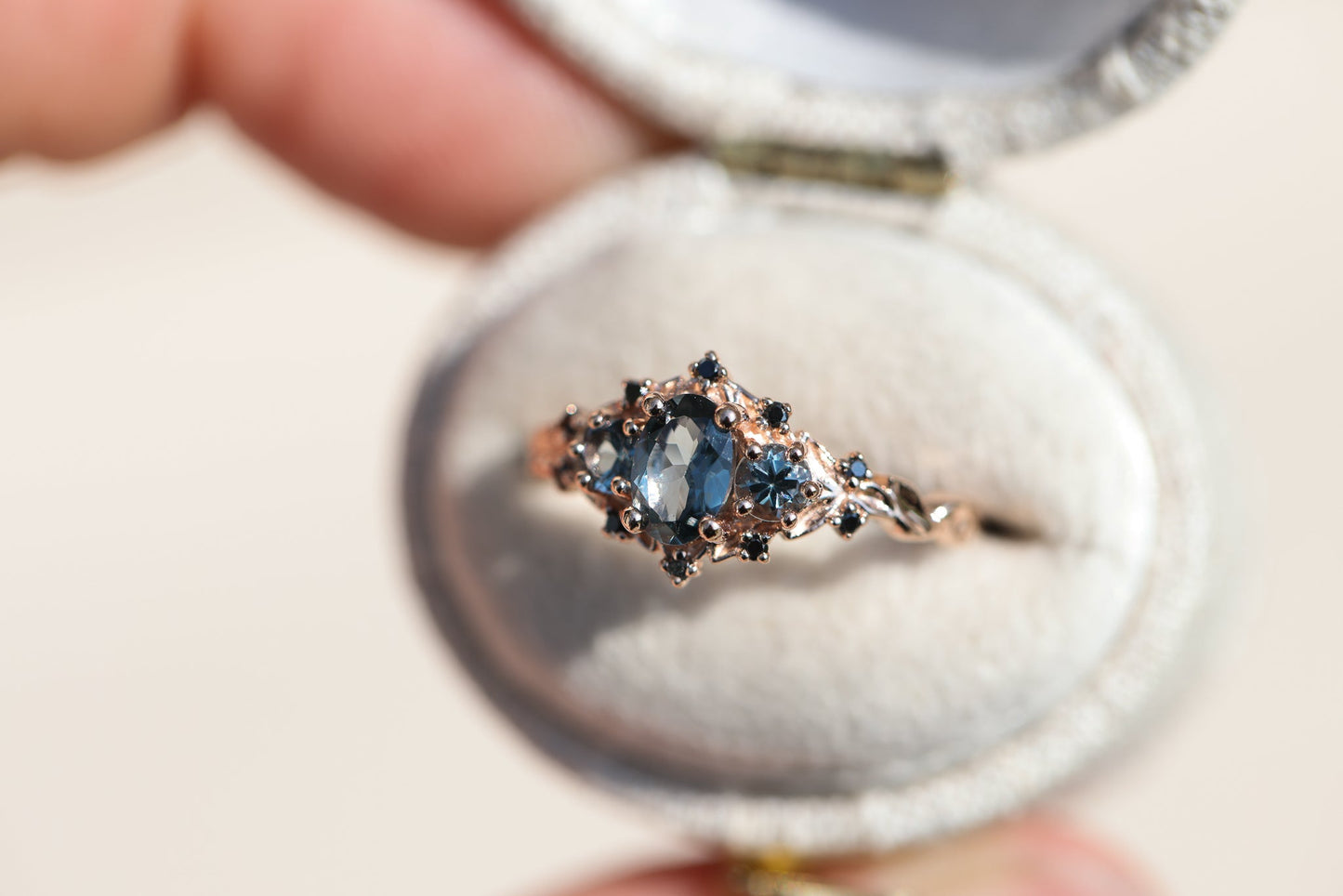 [Oramore Jewelry]Briar rose three stone with grey spinel and black diamonds