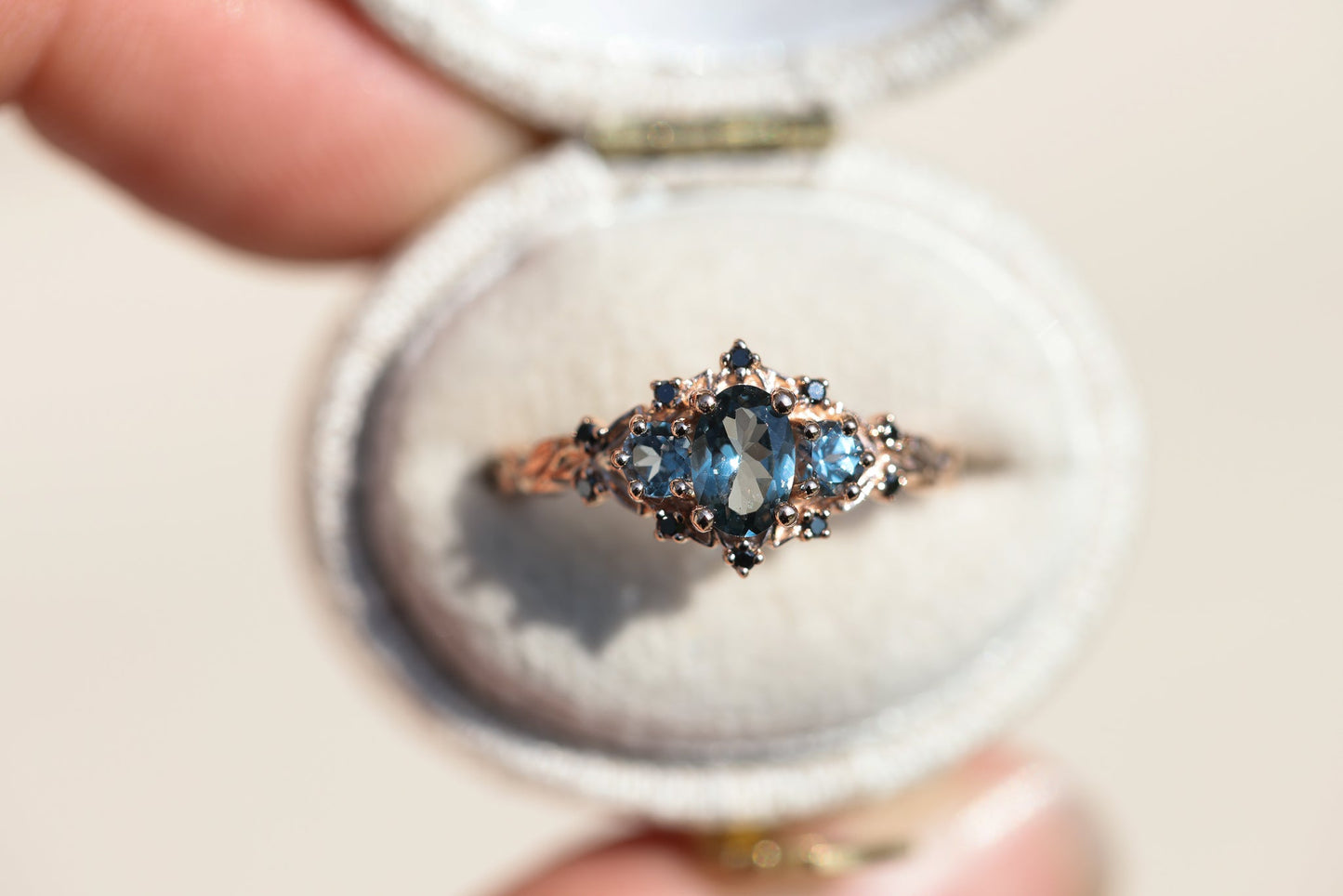 [Oramore Jewelry]Briar rose three stone with grey spinel and black diamonds