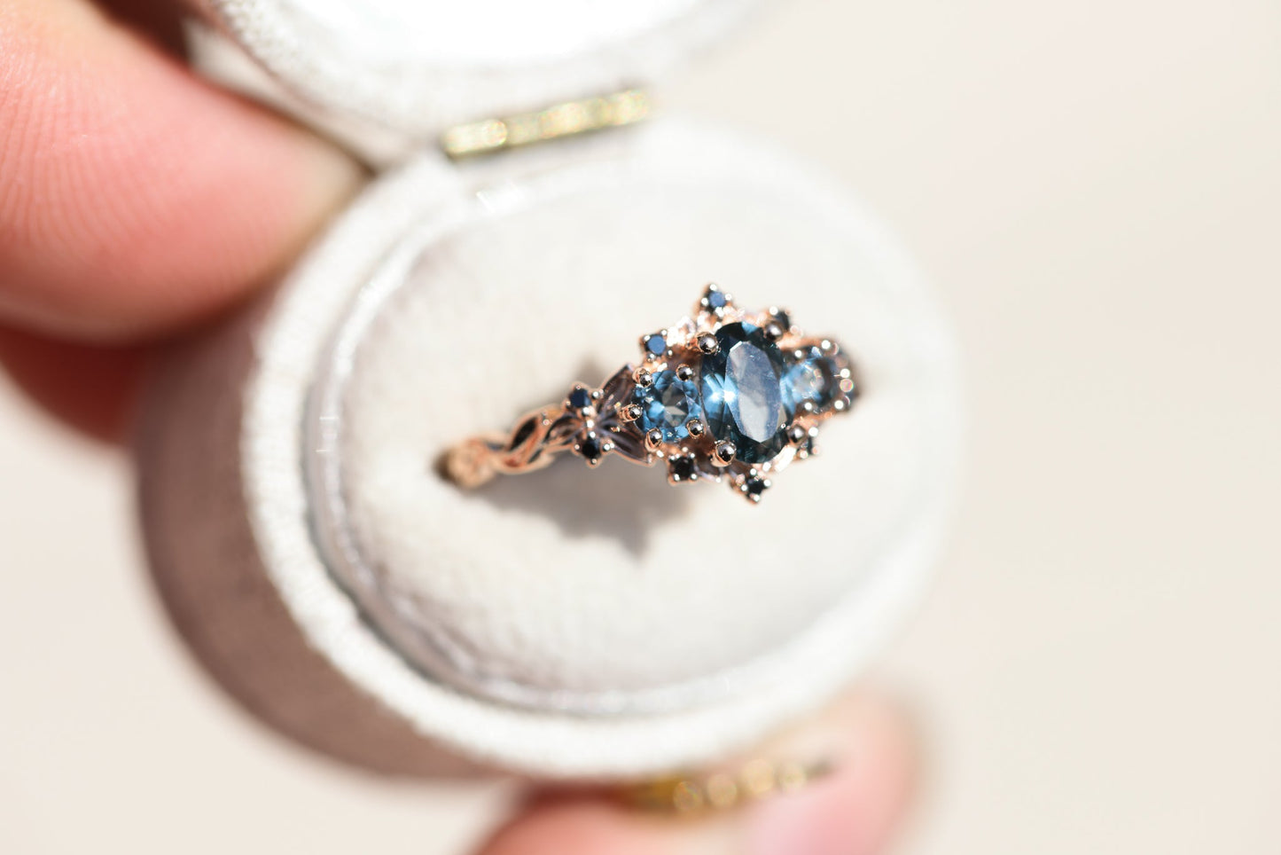 [Oramore Jewelry]Briar rose three stone with grey spinel and black diamonds