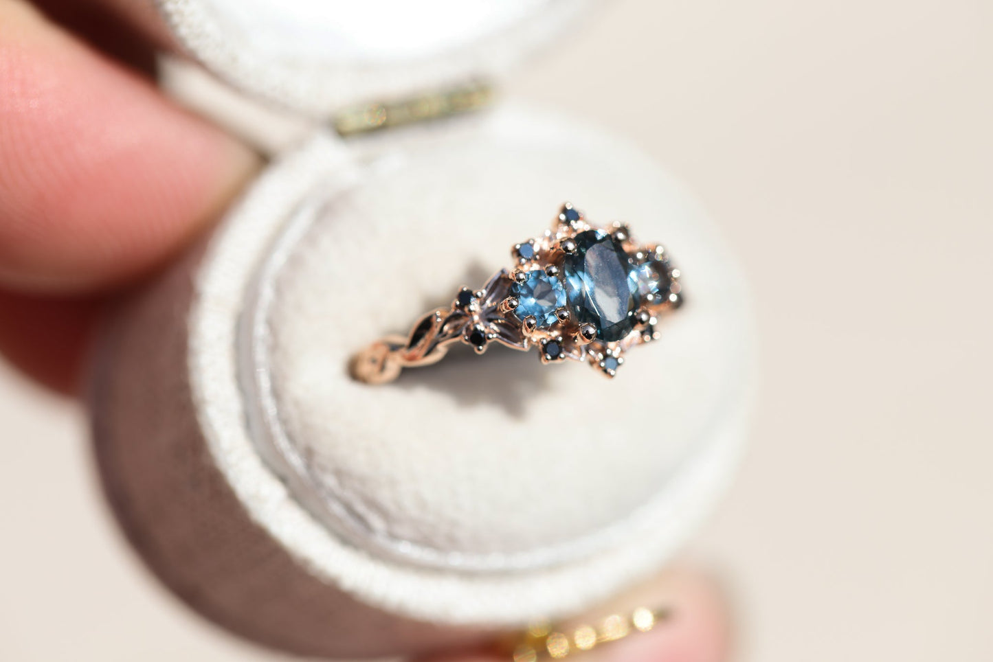 [Oramore Jewelry]Briar rose three stone with grey spinel and black diamonds