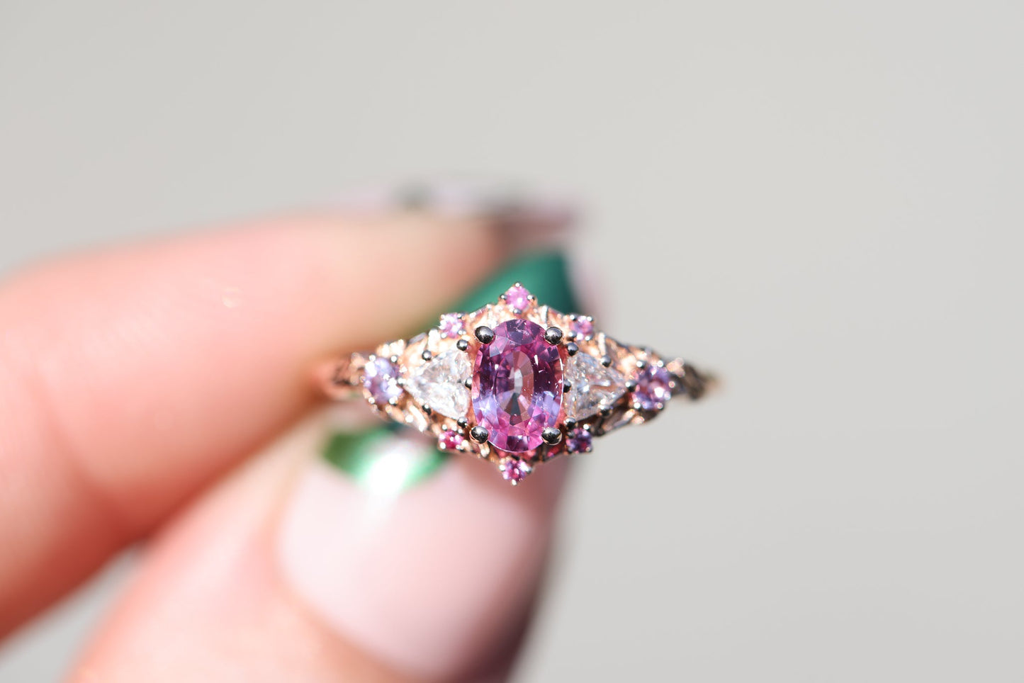 [Oramore Jewelry]Briar rose five stone setting with natural pink sapphire
