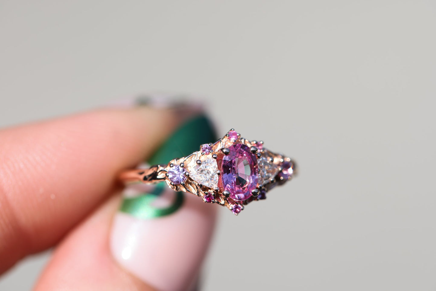 [Oramore Jewelry]Briar rose five stone setting with natural pink sapphire