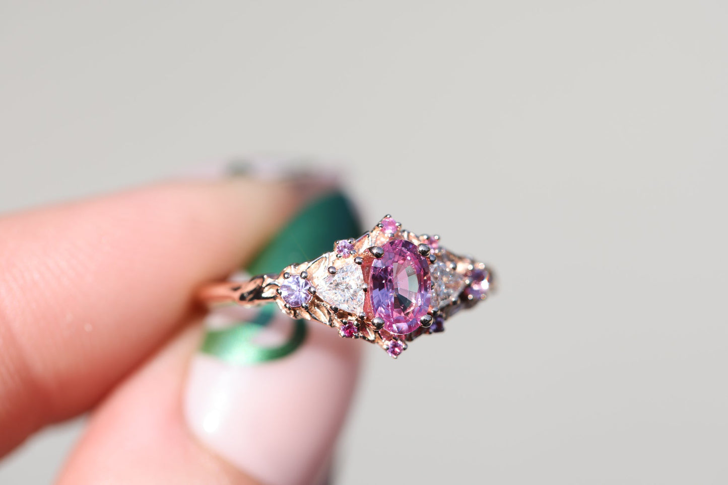 [Oramore Jewelry]Briar rose five stone setting with natural pink sapphire