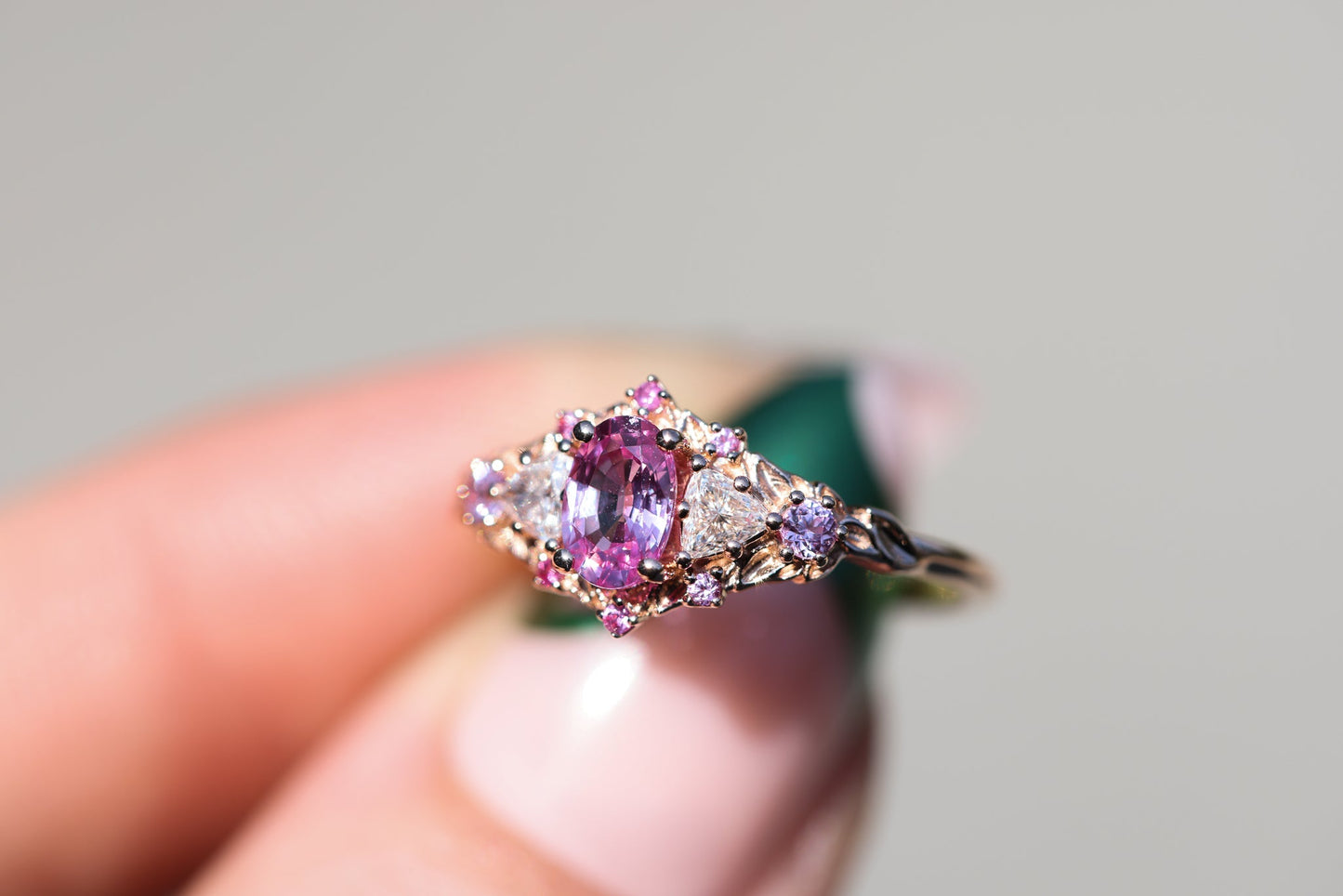 [Oramore Jewelry]Briar rose five stone setting with natural pink sapphire