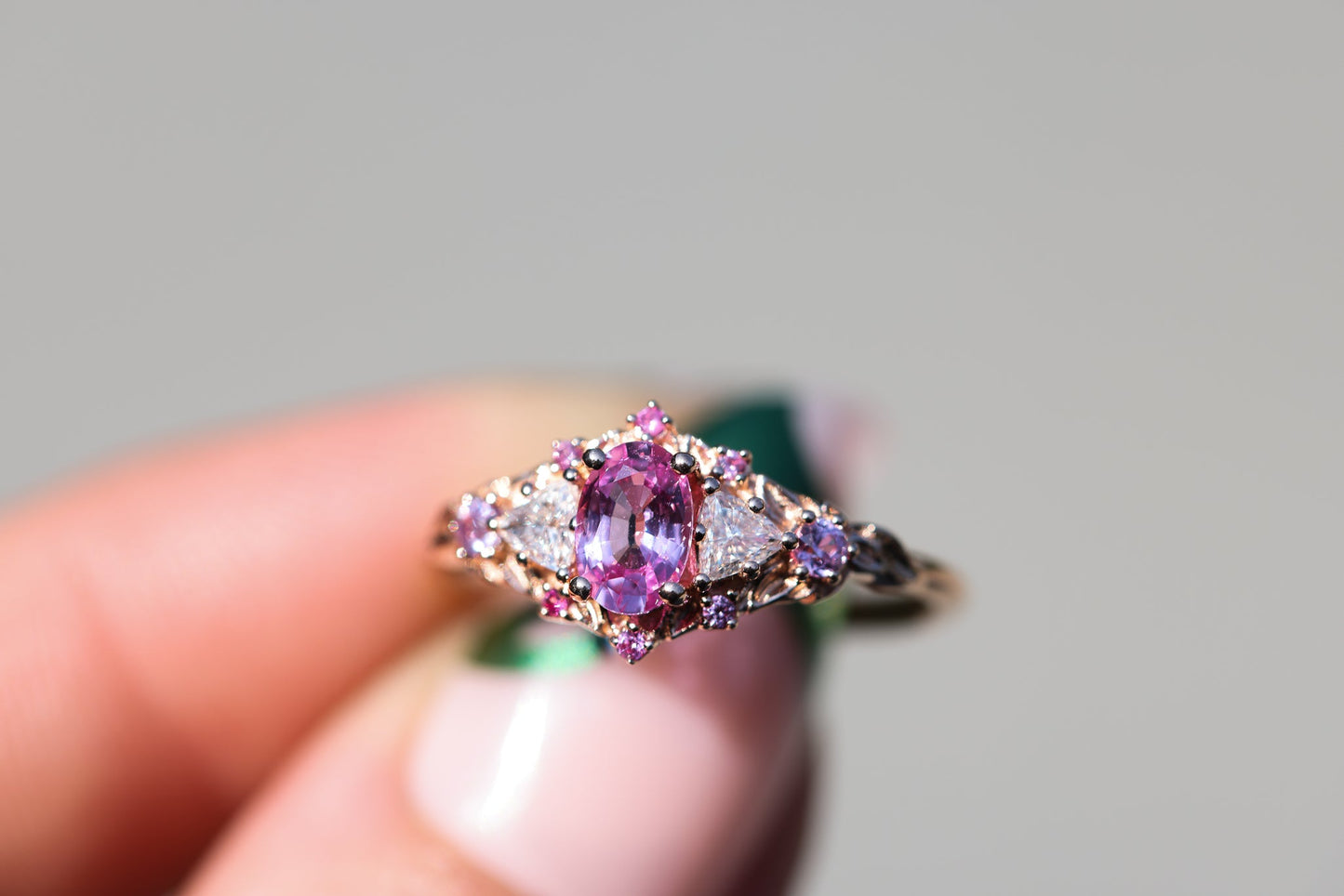 [Oramore Jewelry]Briar rose five stone setting with natural pink sapphire