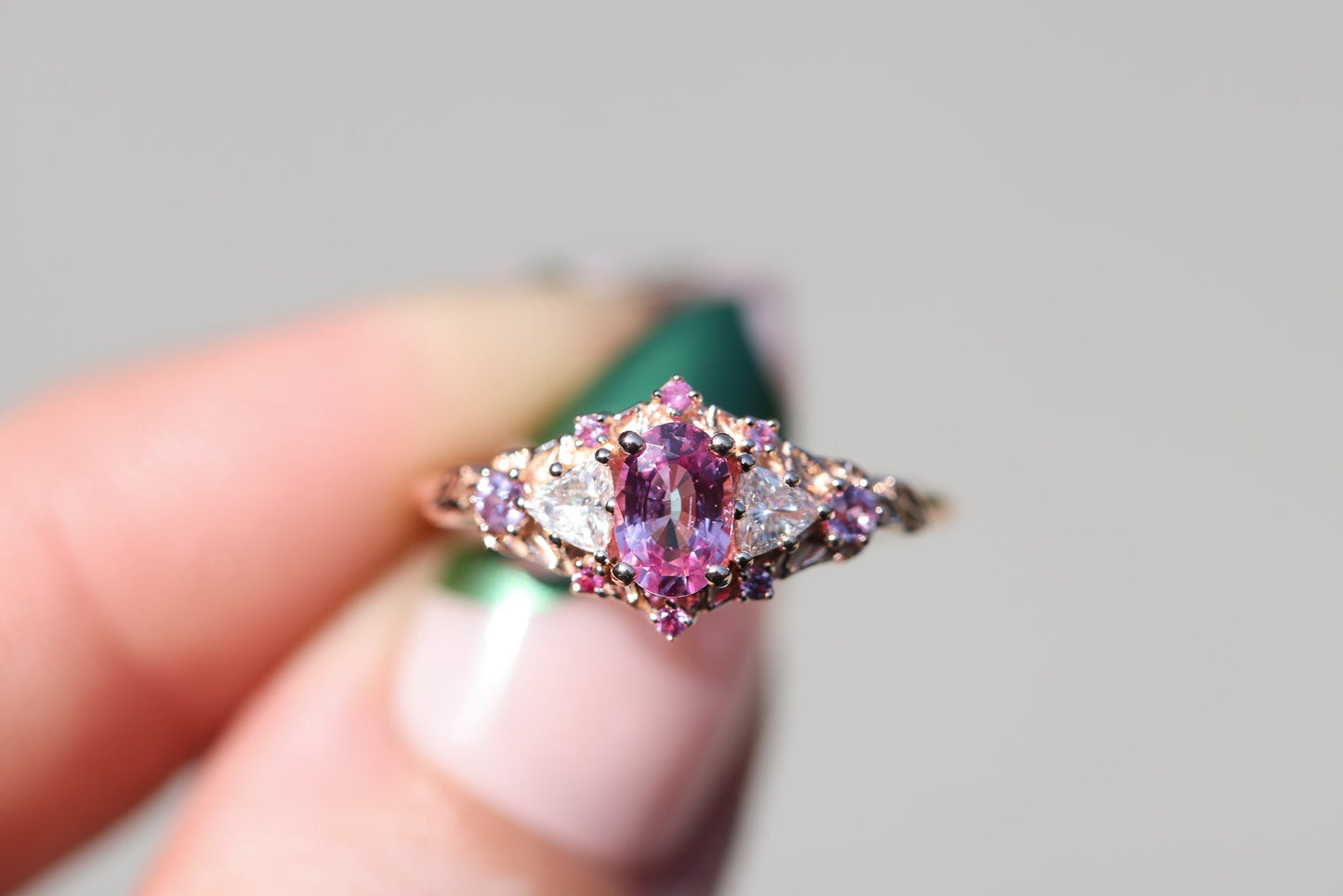 [Oramore Jewelry]Briar rose five stone setting with natural pink sapphire