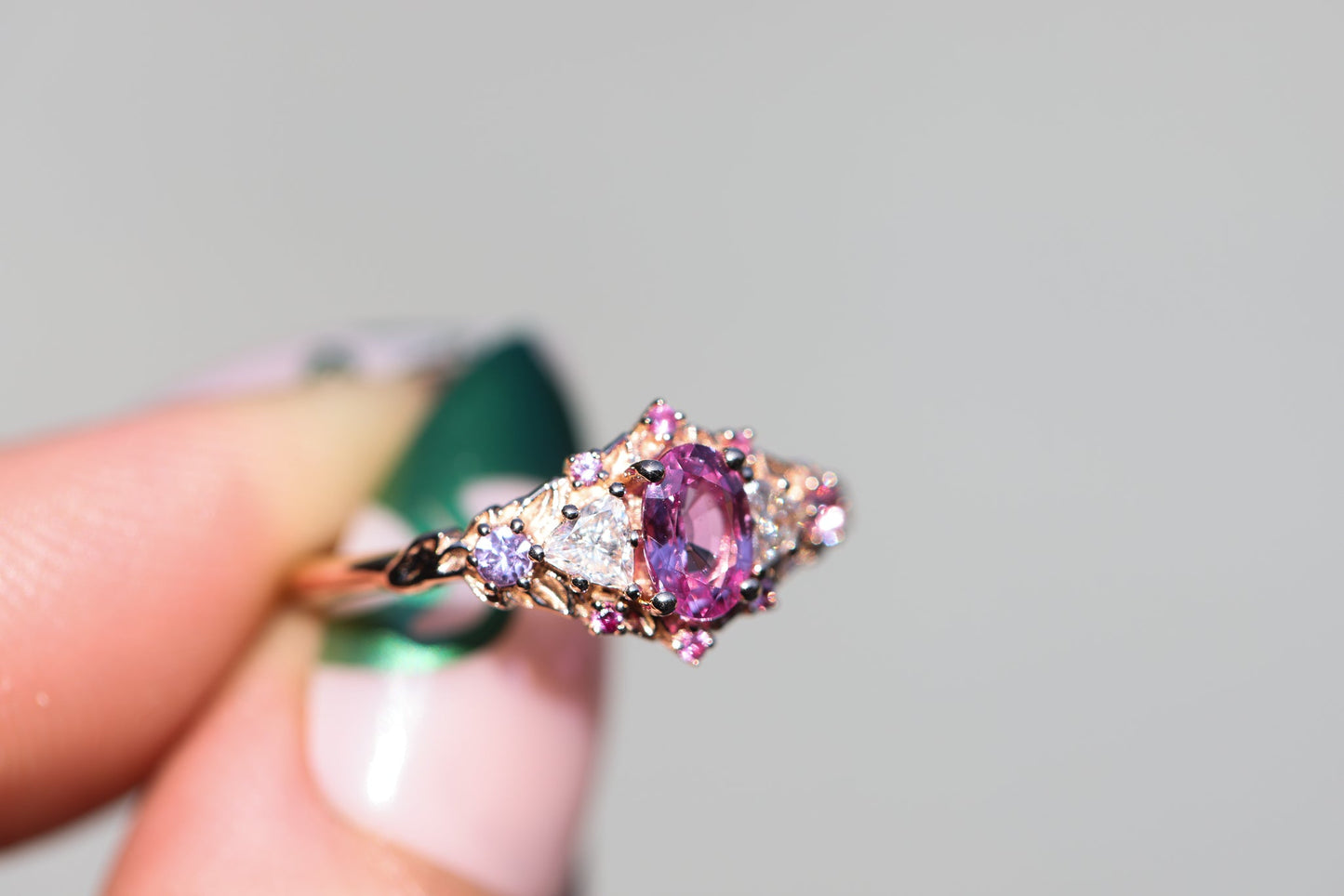 [Oramore Jewelry]Briar rose five stone setting with natural pink sapphire