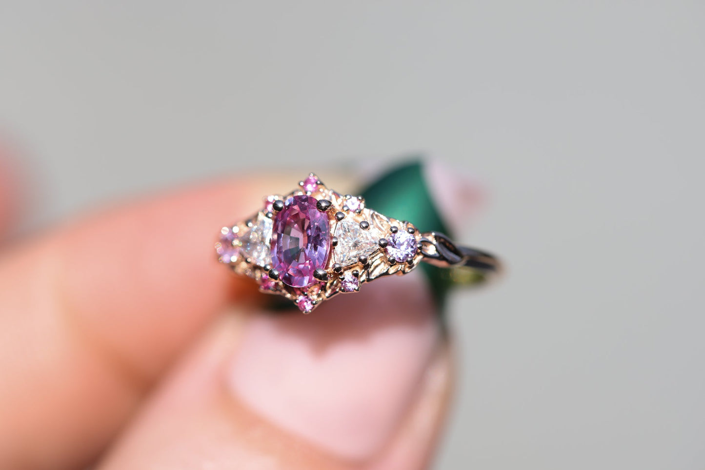 [Oramore Jewelry]Briar rose five stone setting with natural pink sapphire