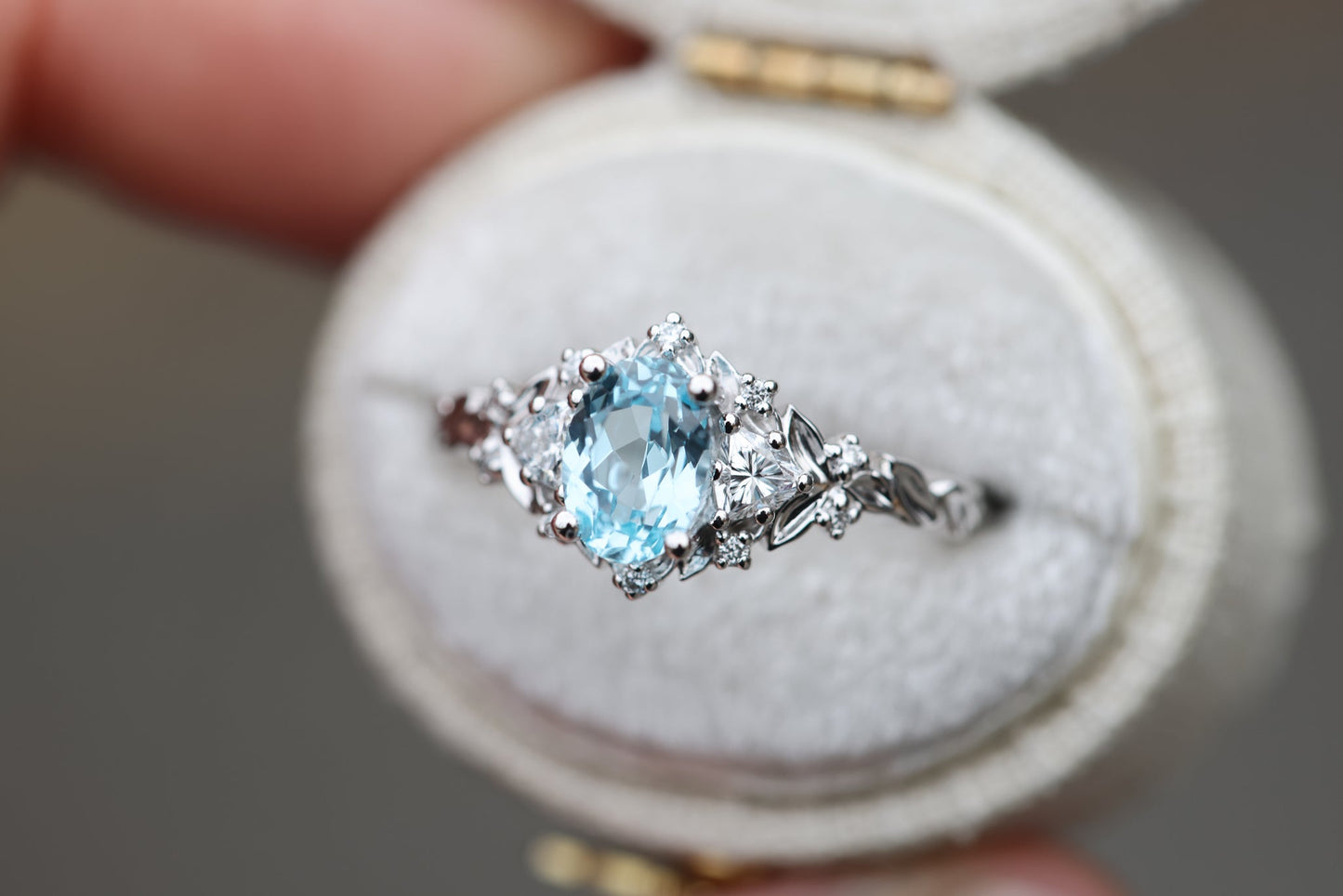 [Oramore Jewelry]Briar rose three stone with 7x5mm oval moissanite