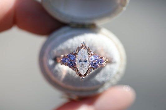 [Oramore Jewelry]Briar Starlight with 10x5mm Marquise Moissanite and Tanzanite
