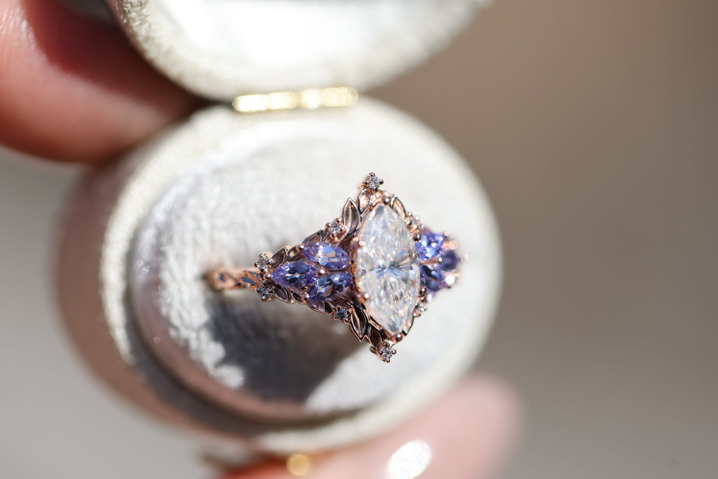 [Oramore Jewelry]Briar Starlight with 10x5mm Marquise Moissanite and Tanzanite