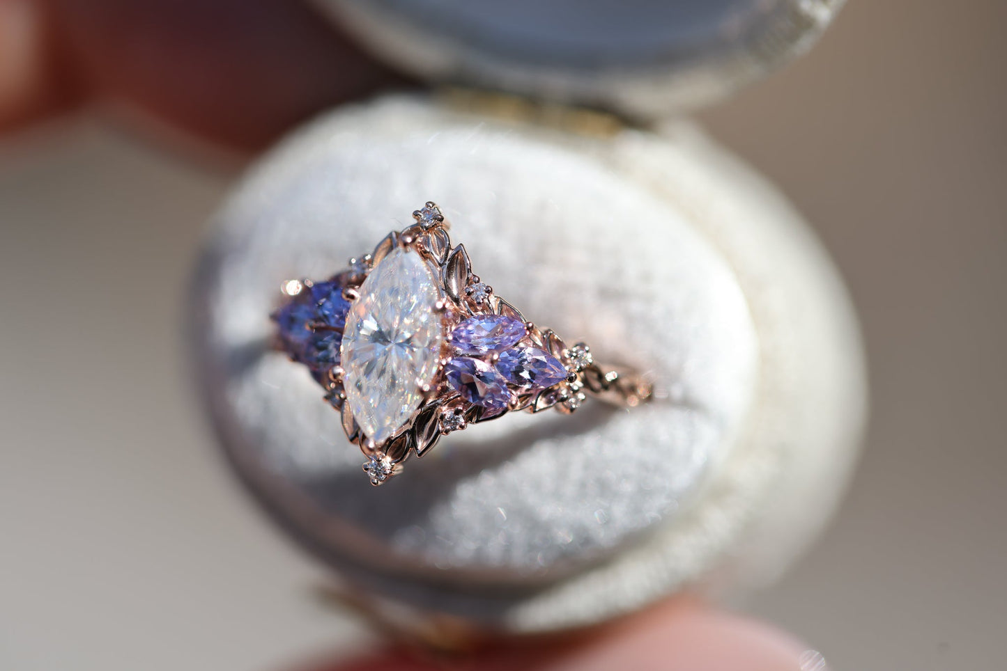 [Oramore Jewelry]Briar Starlight with 10x5mm Marquise Moissanite and Tanzanite