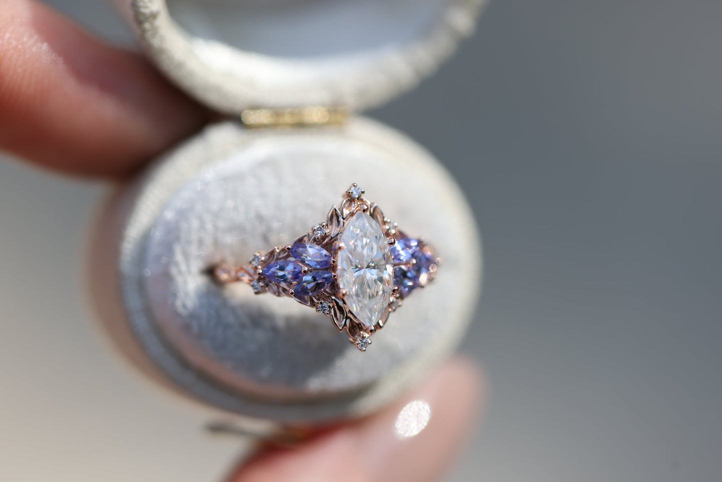 [Oramore Jewelry]Briar Starlight with 10x5mm Marquise Moissanite and Tanzanite