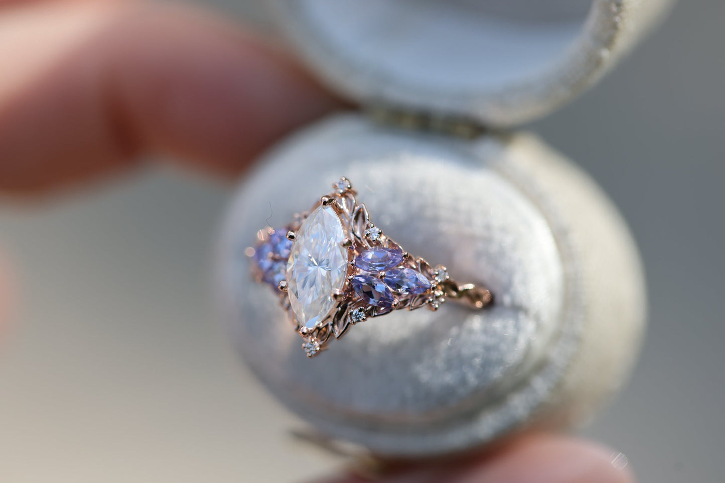 [Oramore Jewelry]Briar Starlight with 10x5mm Marquise Moissanite and Tanzanite