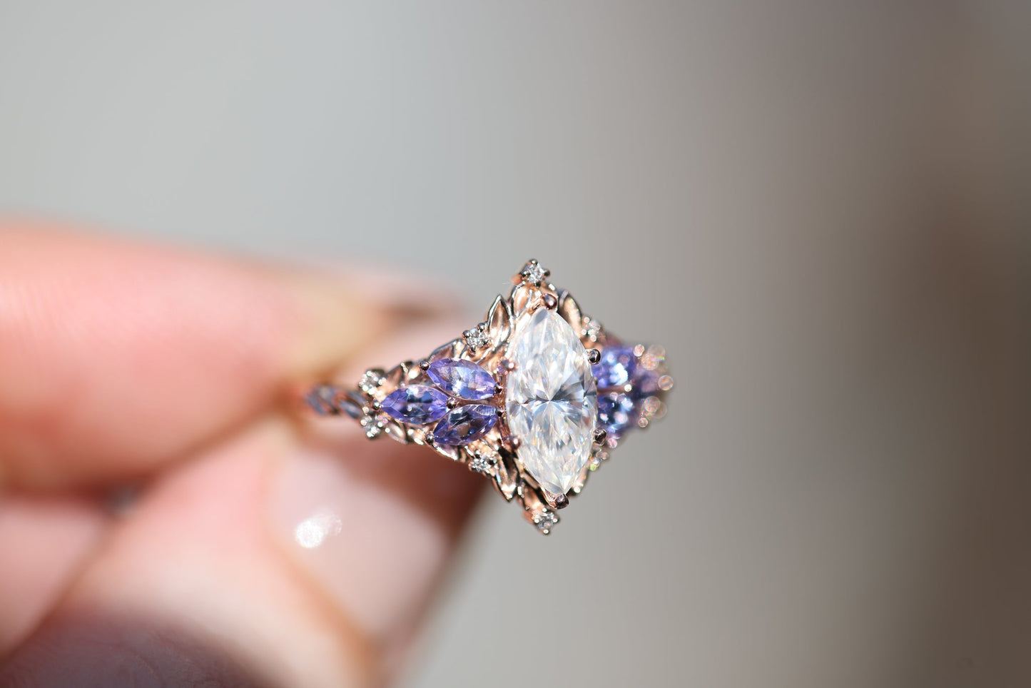 [Oramore Jewelry]Briar Starlight with 10x5mm Marquise Moissanite and Tanzanite