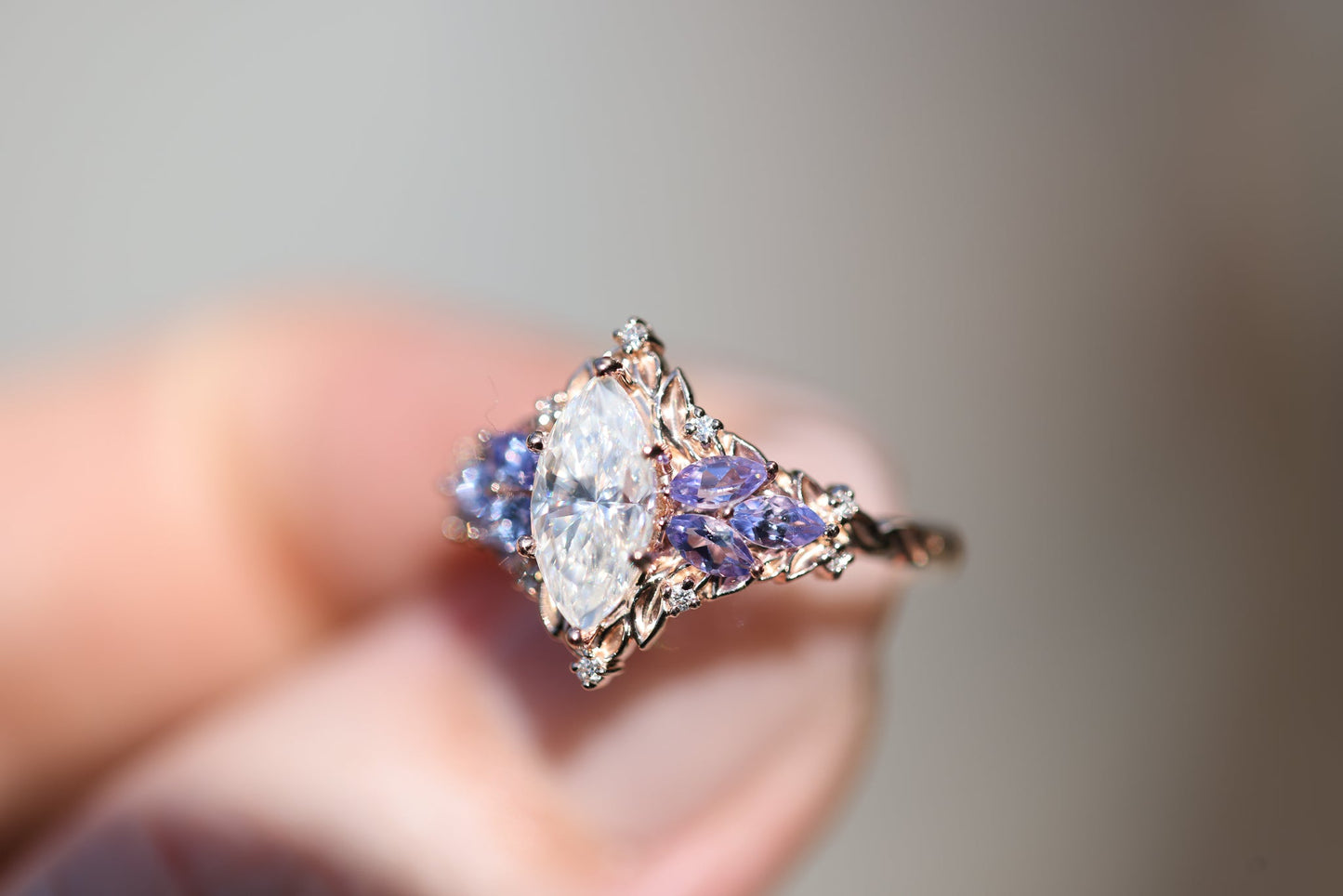 [Oramore Jewelry]Briar Starlight with 10x5mm Marquise Moissanite and Tanzanite