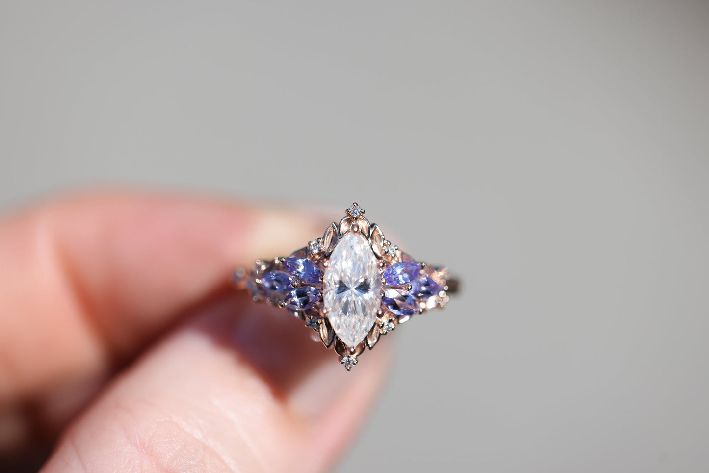 [Oramore Jewelry]Briar Starlight with 10x5mm Marquise Moissanite and Tanzanite