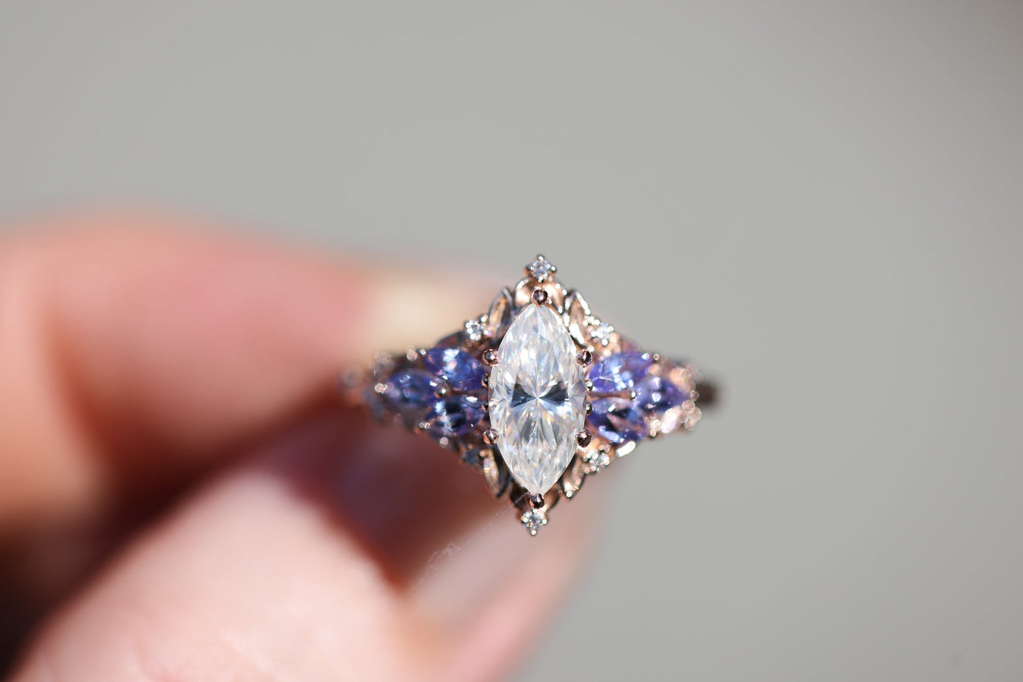 [Oramore Jewelry]Briar Starlight with 10x5mm Marquise Moissanite and Tanzanite