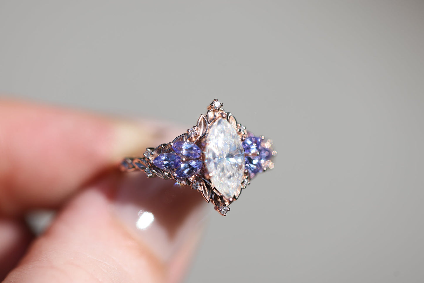 [Oramore Jewelry]Briar Starlight with 10x5mm Marquise Moissanite and Tanzanite