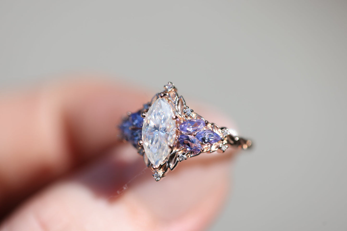[Oramore Jewelry]Briar Starlight with 10x5mm Marquise Moissanite and Tanzanite