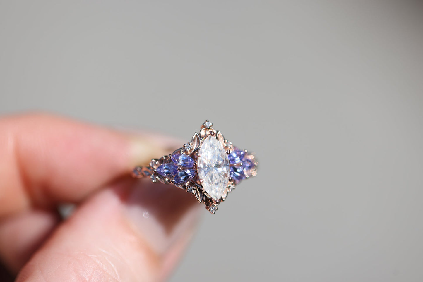 [Oramore Jewelry]Briar Starlight with 10x5mm Marquise Moissanite and Tanzanite