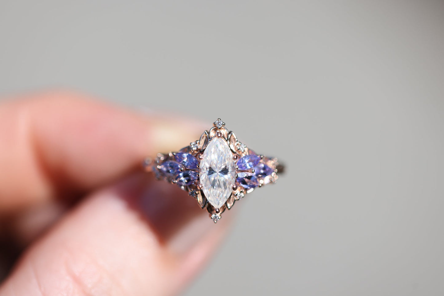 [Oramore Jewelry]Briar Starlight with 10x5mm Marquise Moissanite and Tanzanite