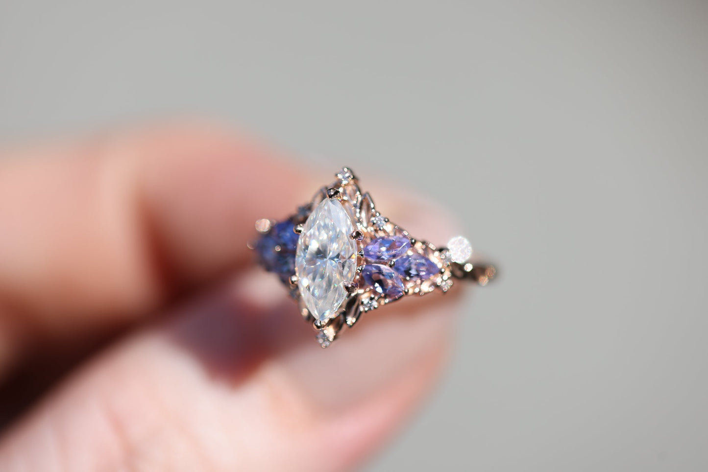 [Oramore Jewelry]Briar Starlight with 10x5mm Marquise Moissanite and Tanzanite
