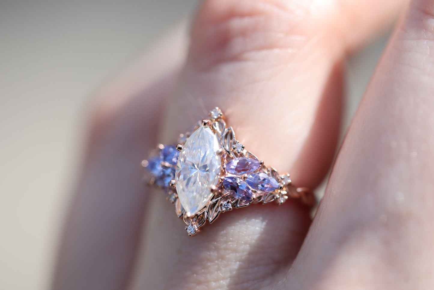 [Oramore Jewelry]Briar Starlight with 10x5mm Marquise Moissanite and Tanzanite