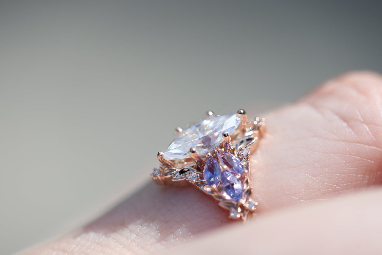 [Oramore Jewelry]Briar Starlight with 10x5mm Marquise Moissanite and Tanzanite