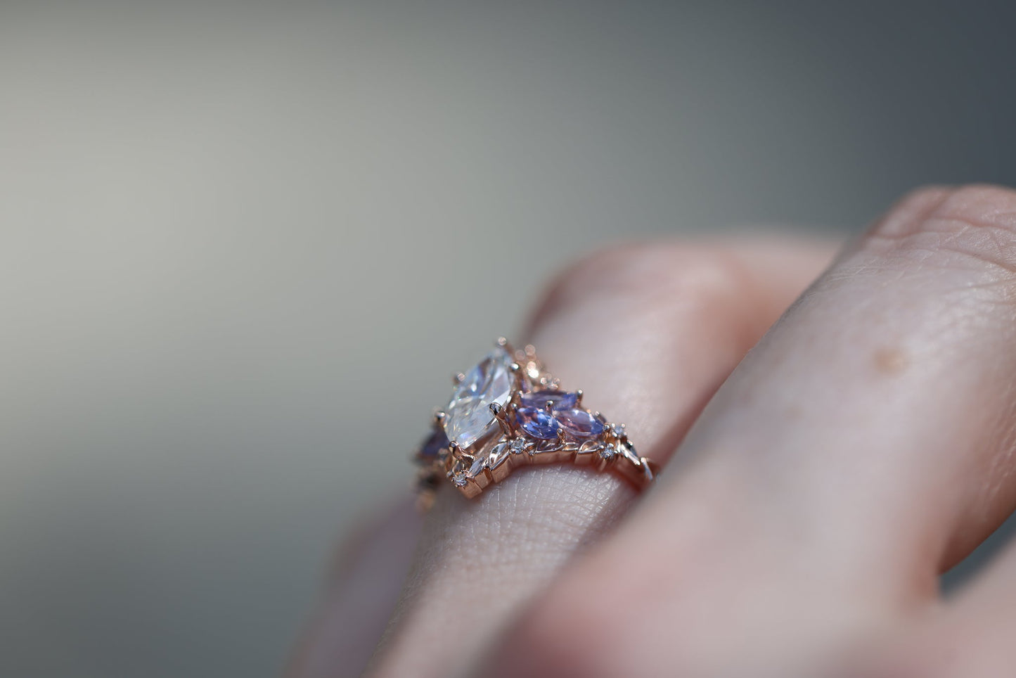 [Oramore Jewelry]Briar Starlight with 10x5mm Marquise Moissanite and Tanzanite