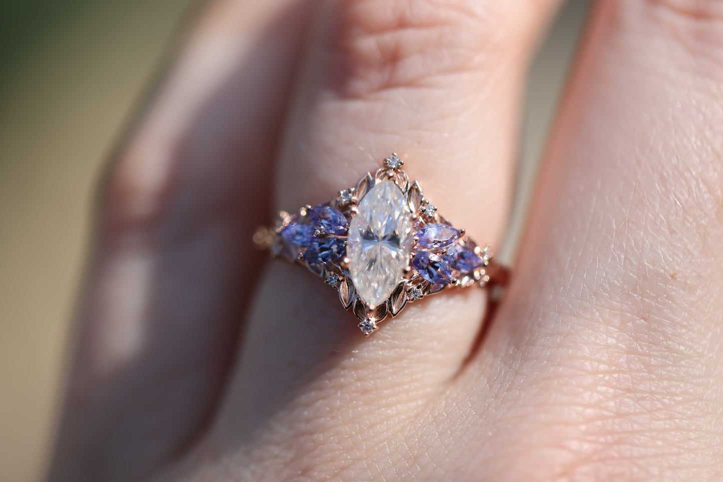 [Oramore Jewelry]Briar Starlight with 10x5mm Marquise Moissanite and Tanzanite