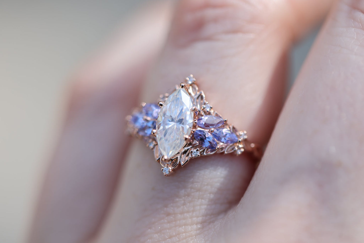 [Oramore Jewelry]Briar Starlight with 10x5mm Marquise Moissanite and Tanzanite