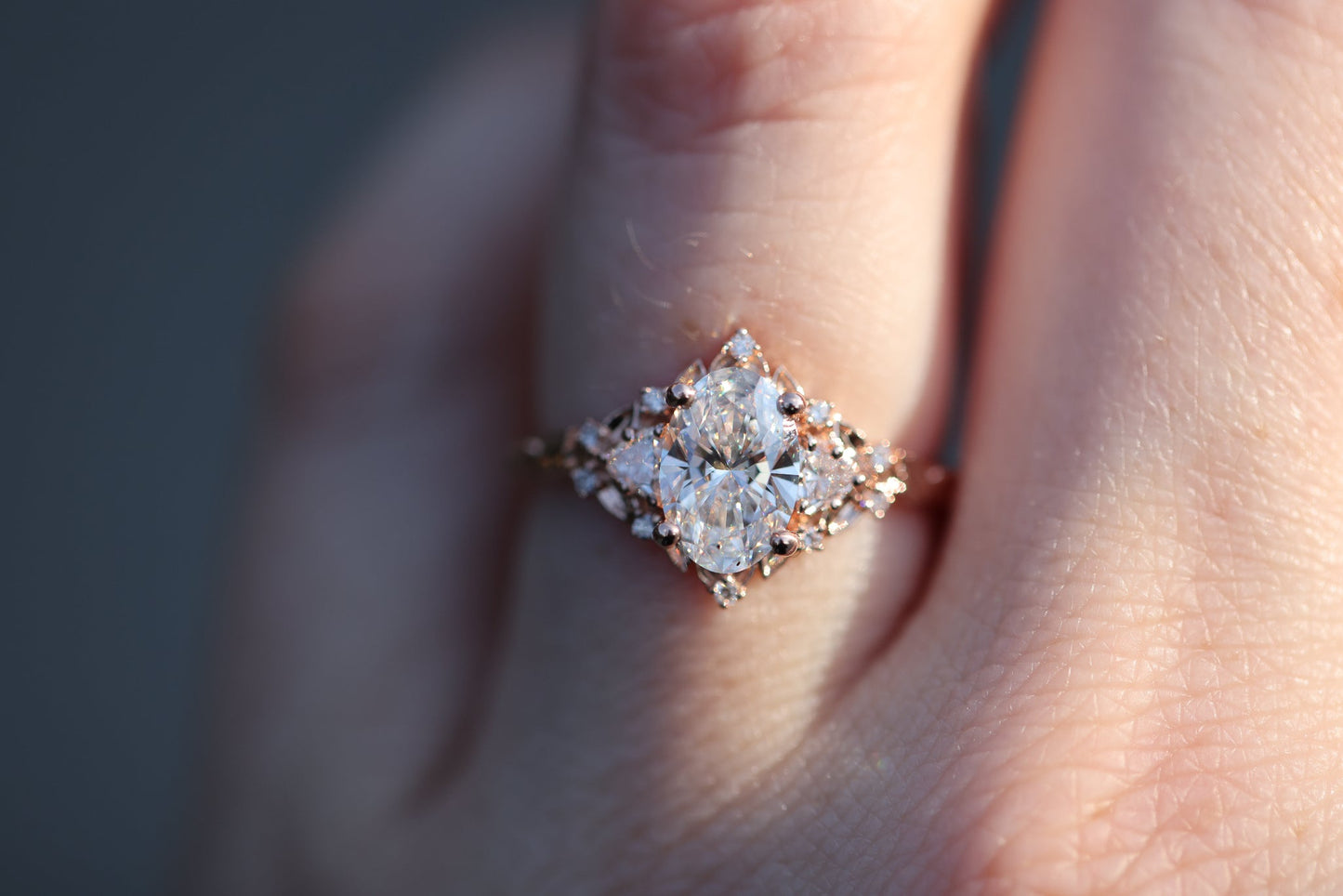 [Oramore Jewelry]Briar Rose Three Stone with 1.2ct Oval Lab Diamond