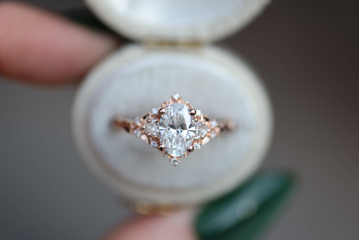 [Oramore Jewelry]Briar Rose Three Stone with 1.2ct Oval Lab Diamond