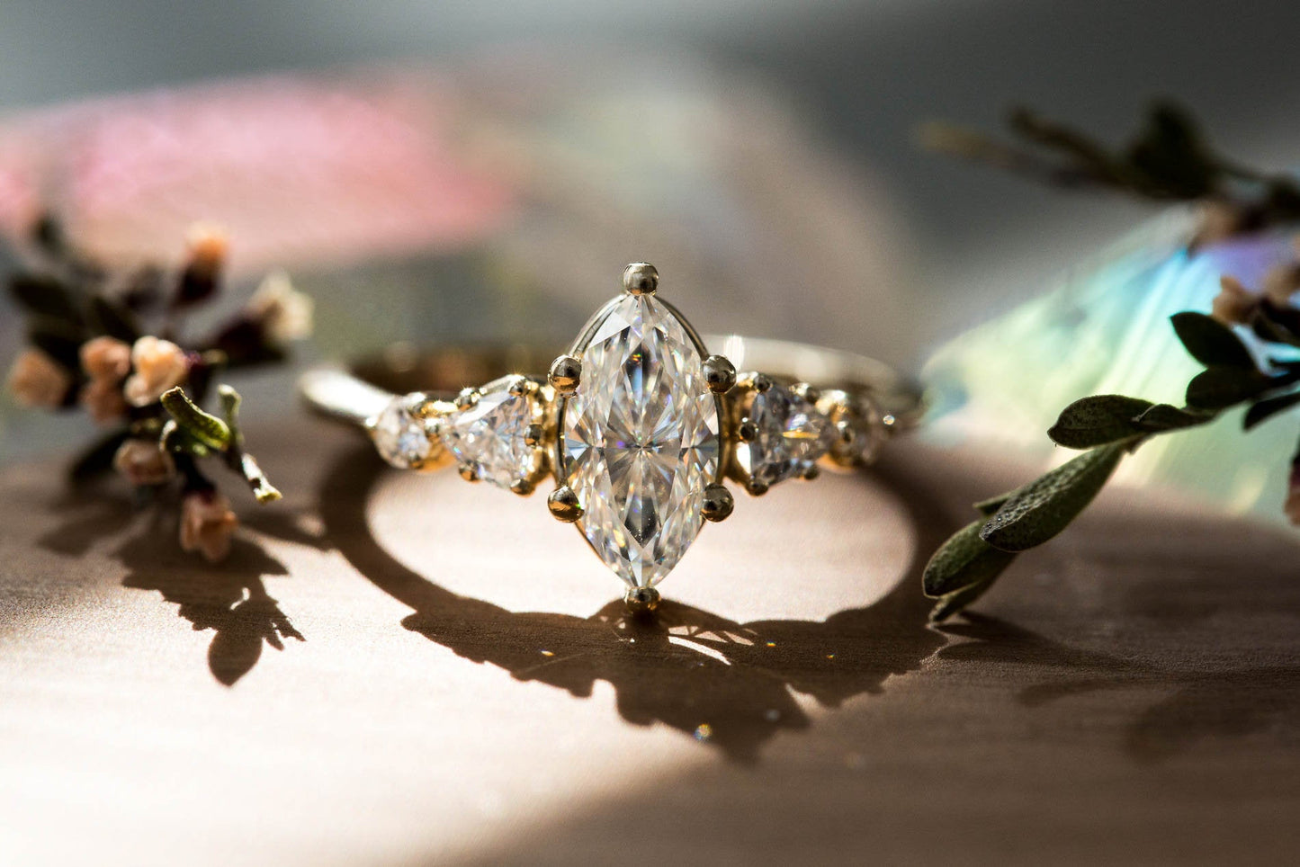 [Oramore Jewelry]Five stone ring with marquise moissanite