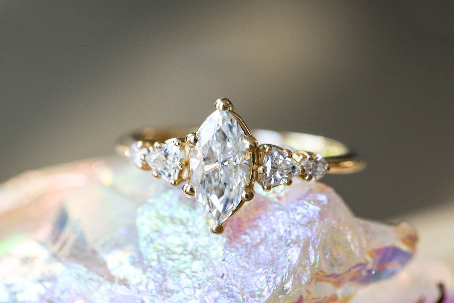 [Oramore Jewelry]Five stone ring with marquise moissanite