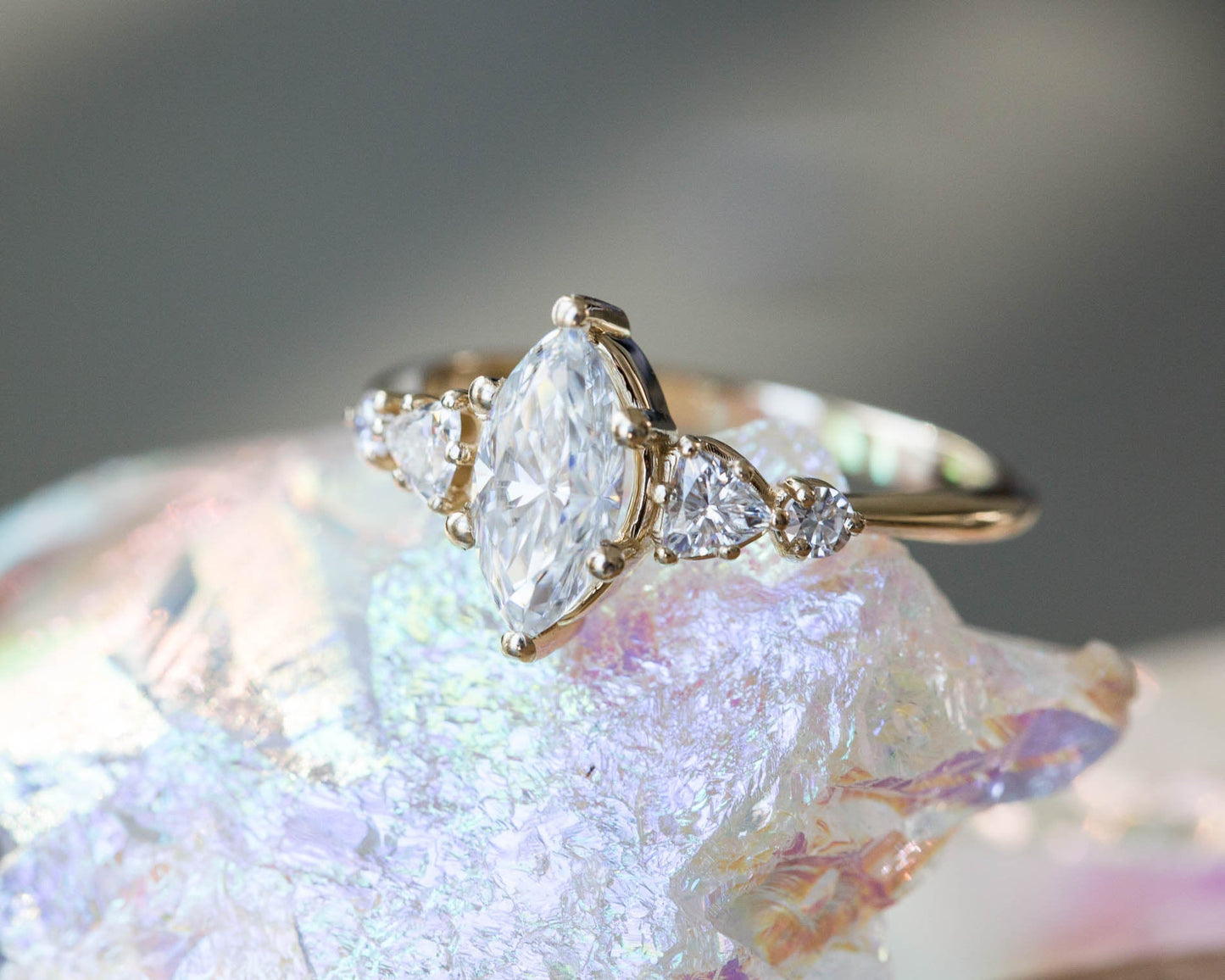 [Oramore Jewelry]Five stone ring with marquise moissanite