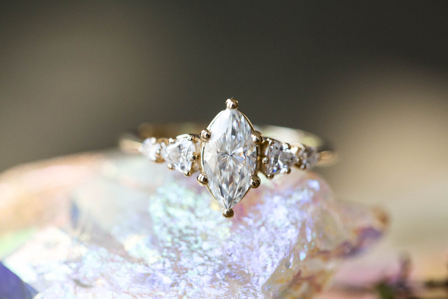 [Oramore Jewelry]Five stone ring with marquise moissanite